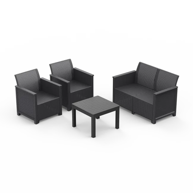 Gartenlounge Emma aus schwarzem Polypropylen, 4 Personen