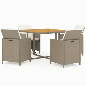 Ensemble à manger de jardin et coussins 5 pcs Poly rotin Beige