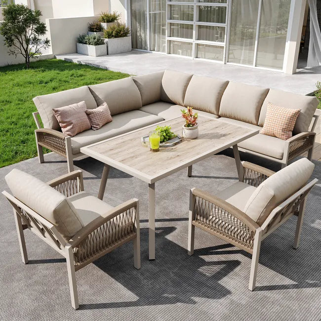 Gartensitzgruppe aus Eisen, Beige, 8 Personen