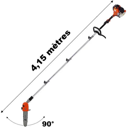 Élagueuse thermique sur perche avec tête orientable, 52 cm3, 3 CV, longueur 4.15 mètres - GT GARDEN
