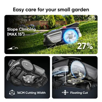 Sunseeker V1 Cordless Robotic Lawnmower, 300 m², with Free Garage, AI Vision, Obstacle Avoidance, 27% Slopes, App Control