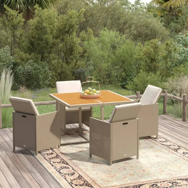 Ensemble à manger de jardin et coussins 5 pcs Poly rotin Beige
