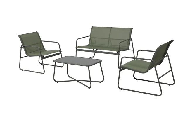 Cleo savannah green steel low garden lounge, 4 people