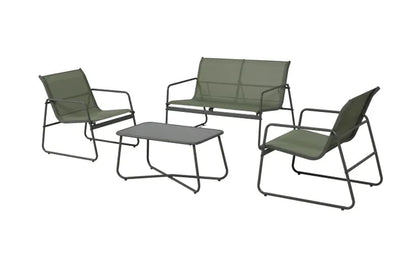 Cleo savannah green steel low garden lounge, 4 people