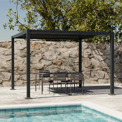 Pergola bioclimatique anthracite. aluminium et acier. 3x3m. lames orientables PALACE 3X3M
