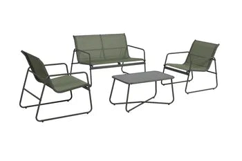 Cleo savannah green steel low garden lounge, 4 people