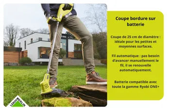 Pack tondeuse+coupe bordure RYOBI One+, 2x18V, l.37cm, 2 batteries 5Ah