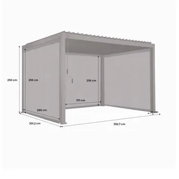 Pergola bioclimatique en aluminium. lames orientables 3x4m + 2 stores 3m + 1 store 4m TRIOMPHE anthracite TRIOMPHE 4X3M