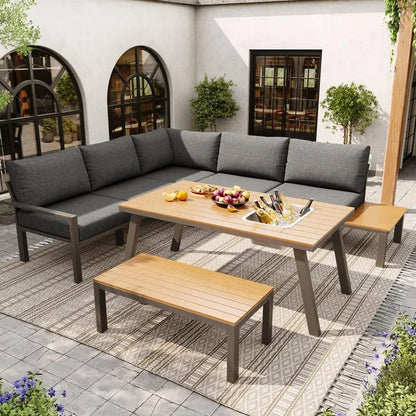 Ensemble de salon de jardin pour 6-7 personnes, adapté pour le jardin, le balcon, la terrasse, meubles de jardin résistants aux intempéries