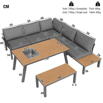 Ensemble de salon de jardin pour 6-7 personnes, adapté pour le jardin, le balcon, la terrasse, meubles de jardin résistants aux intempéries