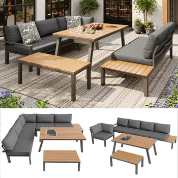 Ensemble de salon de jardin pour 6-7 personnes, adapté pour le jardin, le balcon, la terrasse, meubles de jardin résistants aux intempéries