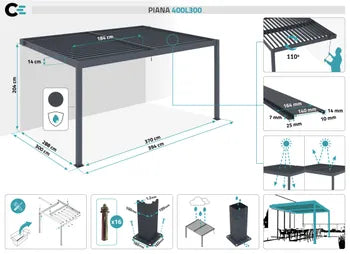 Anlehn-Bioklimapergola, Anthrazit, Aluminium, 12 m²