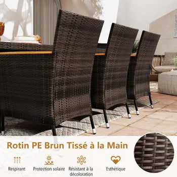 9-teiliges Gartenmöbel-Set aus Rattan für 8 Personen mit Akazientischplatte, Terrassen-Essgruppe