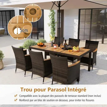 9-teiliges Gartenmöbel-Set aus Rattan für 8 Personen mit Akazientischplatte, Terrassen-Essgruppe