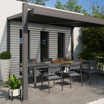 Pergola bioclimatique adossée Odyssea NATERIAL alu gris anthracite, 10.39 m²