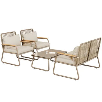 Beigefarbene Gartenlounge aus Metall für 4 Personen