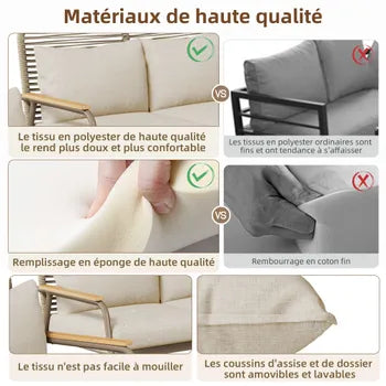 Beigefarbene Gartenlounge aus Metall für 4 Personen