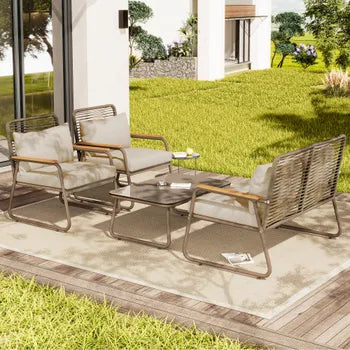 Beigefarbene Gartenlounge aus Metall für 4 Personen