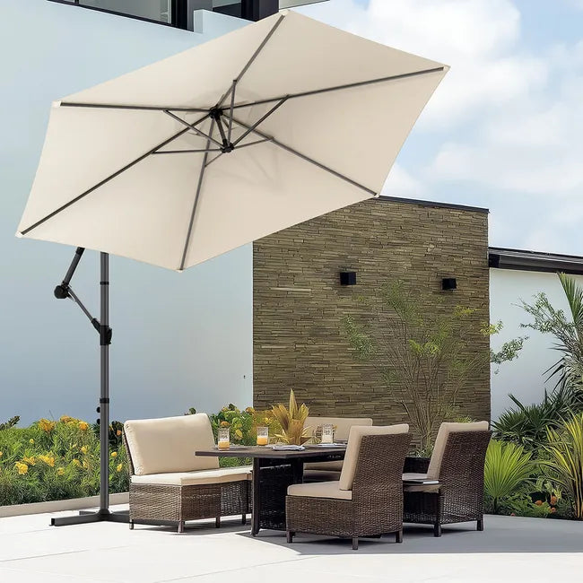 Parasol déporté inclinable 3M avec housse de protection Beige