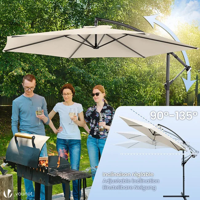 Parasol déporté inclinable 3M avec housse de protection Beige