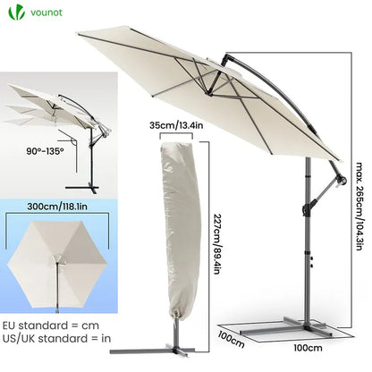 Parasol déporté inclinable 3M avec housse de protection Beige