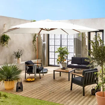 Parasol déporté rectangulaire 3x4m - Wimereux - Ecru - Parasol excentré inclinable dans 5 positions. rotatif à 360