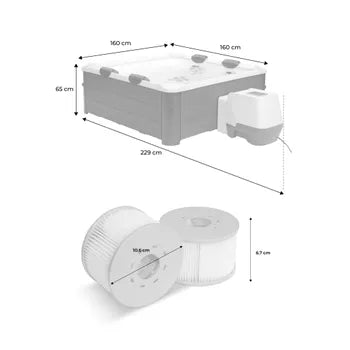SPA OSLO + 8 FILTRES SPA Spa rigide MSPA 6 places 4 coussins hydromassages. 8 filtres et bâche incluse 160 cm x 65 cm