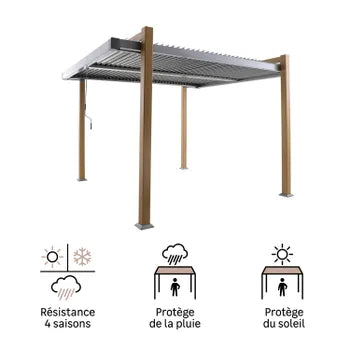 Pergola bioclimatique autoportante Odyssea NATERIAL aluminium chêne, 10.69 m²