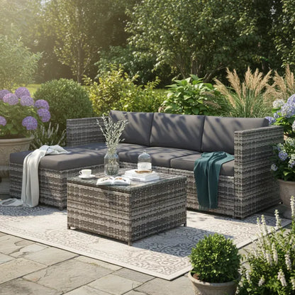 Gartenlounge aus Polyrattan – Outdoor-Ecksofa mit Couchtisch – 4 Sitzplätze – Grau