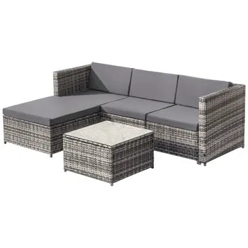 Gartenlounge aus Polyrattan – Outdoor-Ecksofa mit Couchtisch – 4 Sitzplätze – Grau