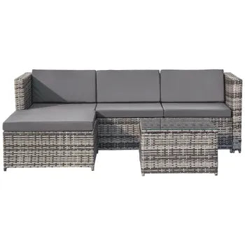 Gartenlounge aus Polyrattan – Outdoor-Ecksofa mit Couchtisch – 4 Sitzplätze – Grau