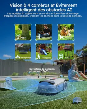 Tondeuse Robot sans Fil Périphérique,pour Pelouses Jusqu’à 1500m², RTK Full Band + Vision IA 4 Yeux,Cartographie Automatique,20 Zones,Redkey Genie 800
