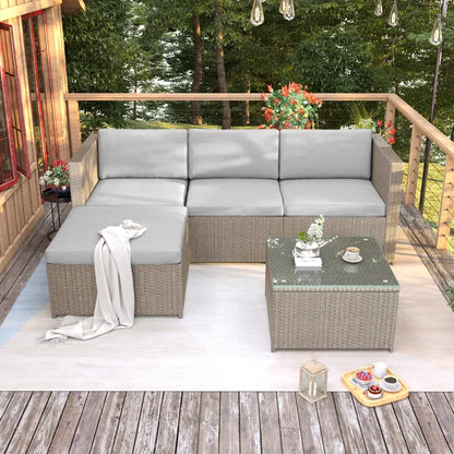 Gartenlounge aus Polyrattan – Outdoor-Ecksofa mit Couchtisch – 4-Sitzer – Braun