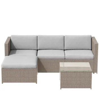 Gartenlounge aus Polyrattan – Outdoor-Ecksofa mit Couchtisch – 4-Sitzer – Braun
