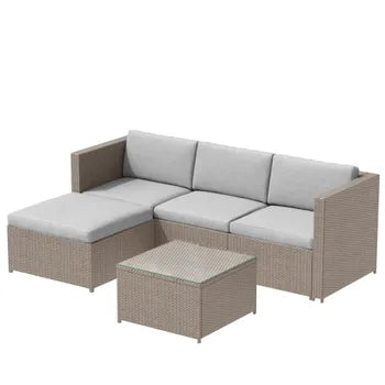 Gartenlounge aus Polyrattan – Outdoor-Ecksofa mit Couchtisch – 4-Sitzer – Braun