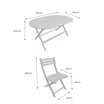 Table de jardin pliante bois d'acacia + 6 assises 150cm en bois d'acacia déjà huilé. forme ovale avec 6 chaises pliables