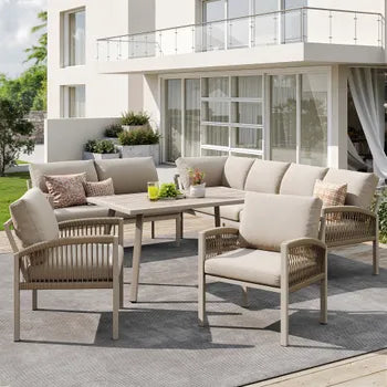 Salon bas de jardin en fer Beige 8 personnes