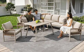 Salon bas de jardin en fer Beige 8 personnes