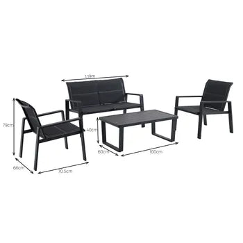 Aramis Outdoor Lounge Set in Grey Aluminium/Textilene, 4-Seater